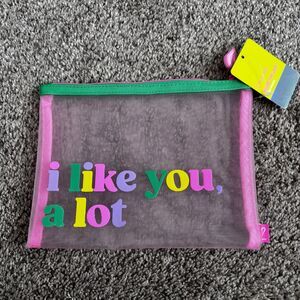 Hello Crush Share the Love Mesh Zipper Pouch I Like You A Lot Pink Heart 8"x 6"